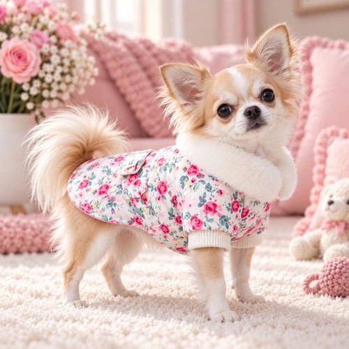 Floral dog cat winter coat - dog,