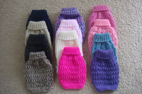 Hand knitted puppy dog coat - hand,